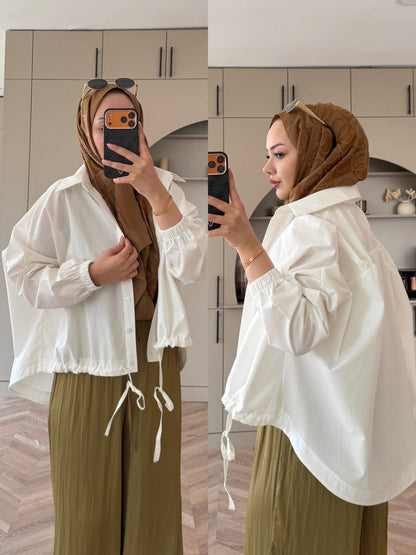Oversized poplin jacket with snaps - white
