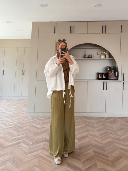 Oversized poplin jacket with snaps - white