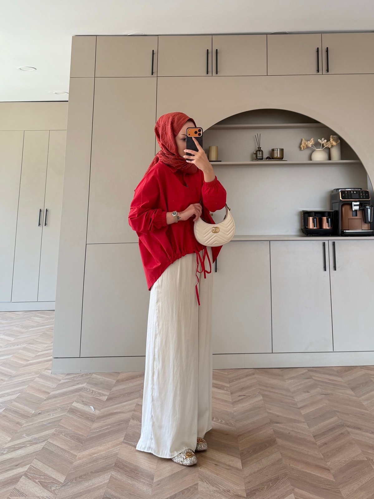 Oversized poplin jacket with snaps - red