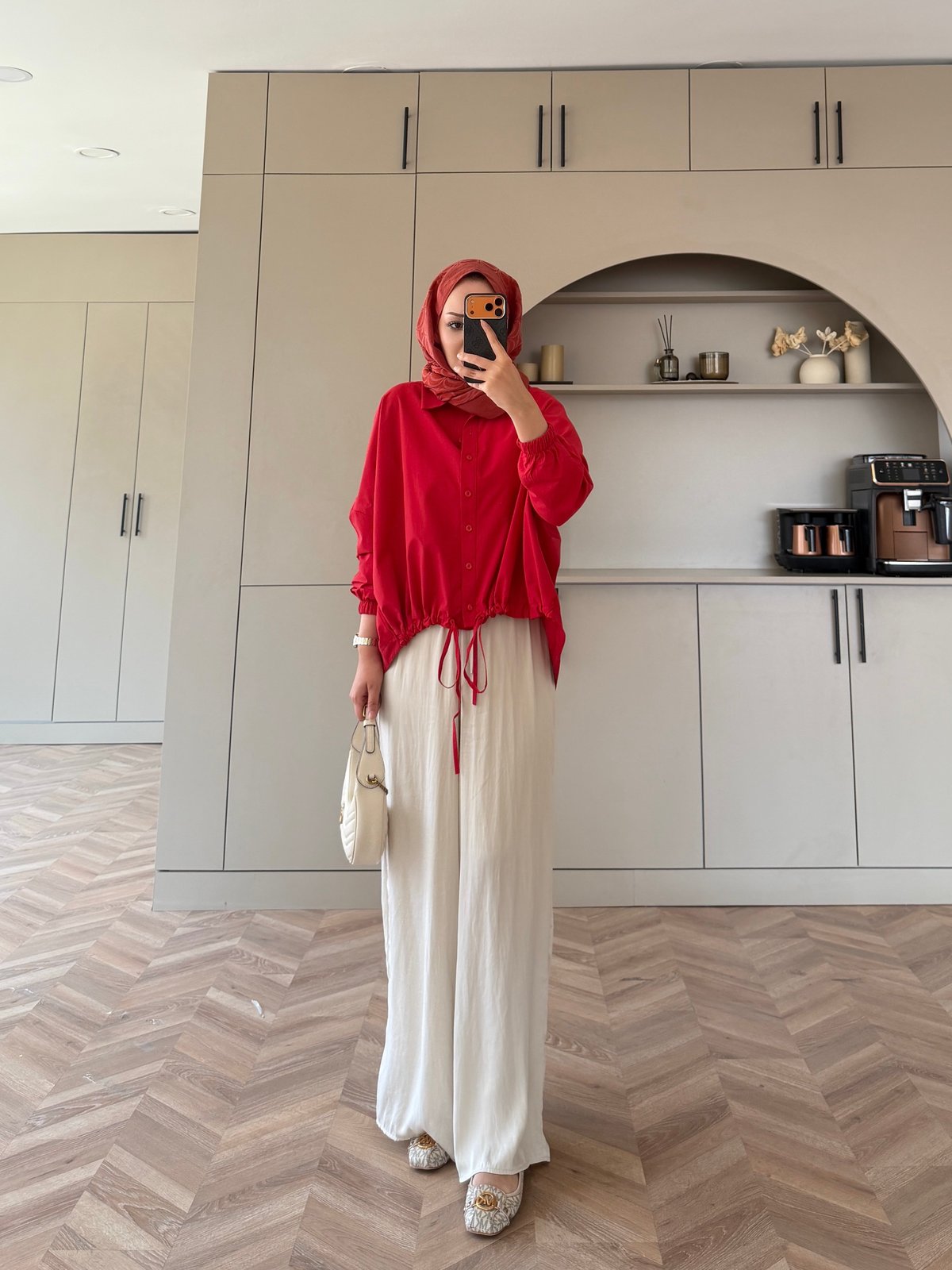 Oversized poplin jacket with snaps - red