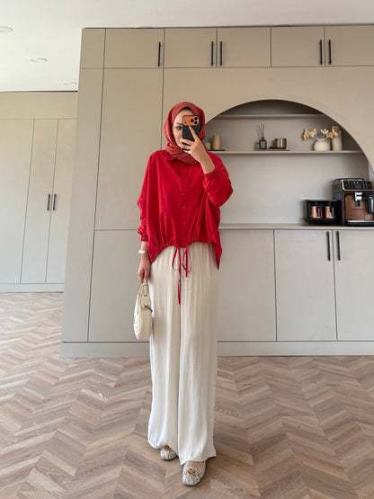 Oversized poplin jacket with snaps - red