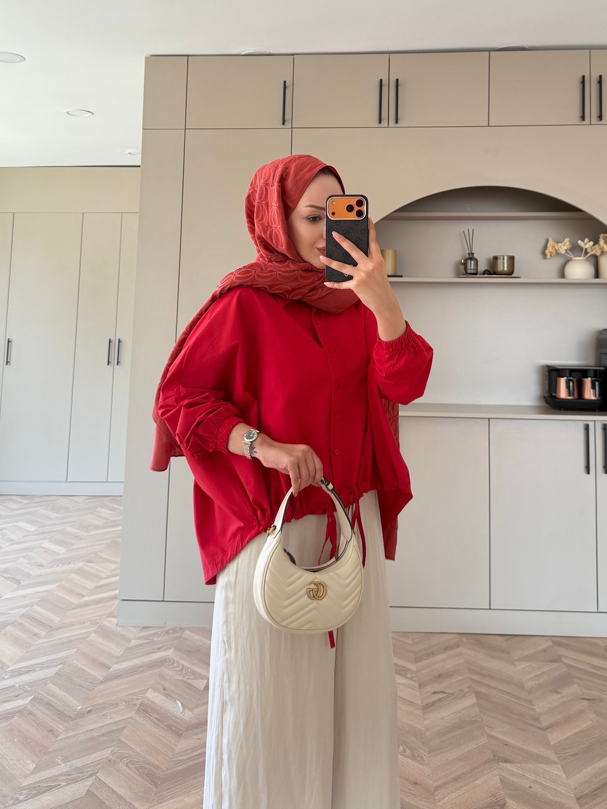 Oversized poplin jacket with snaps - red