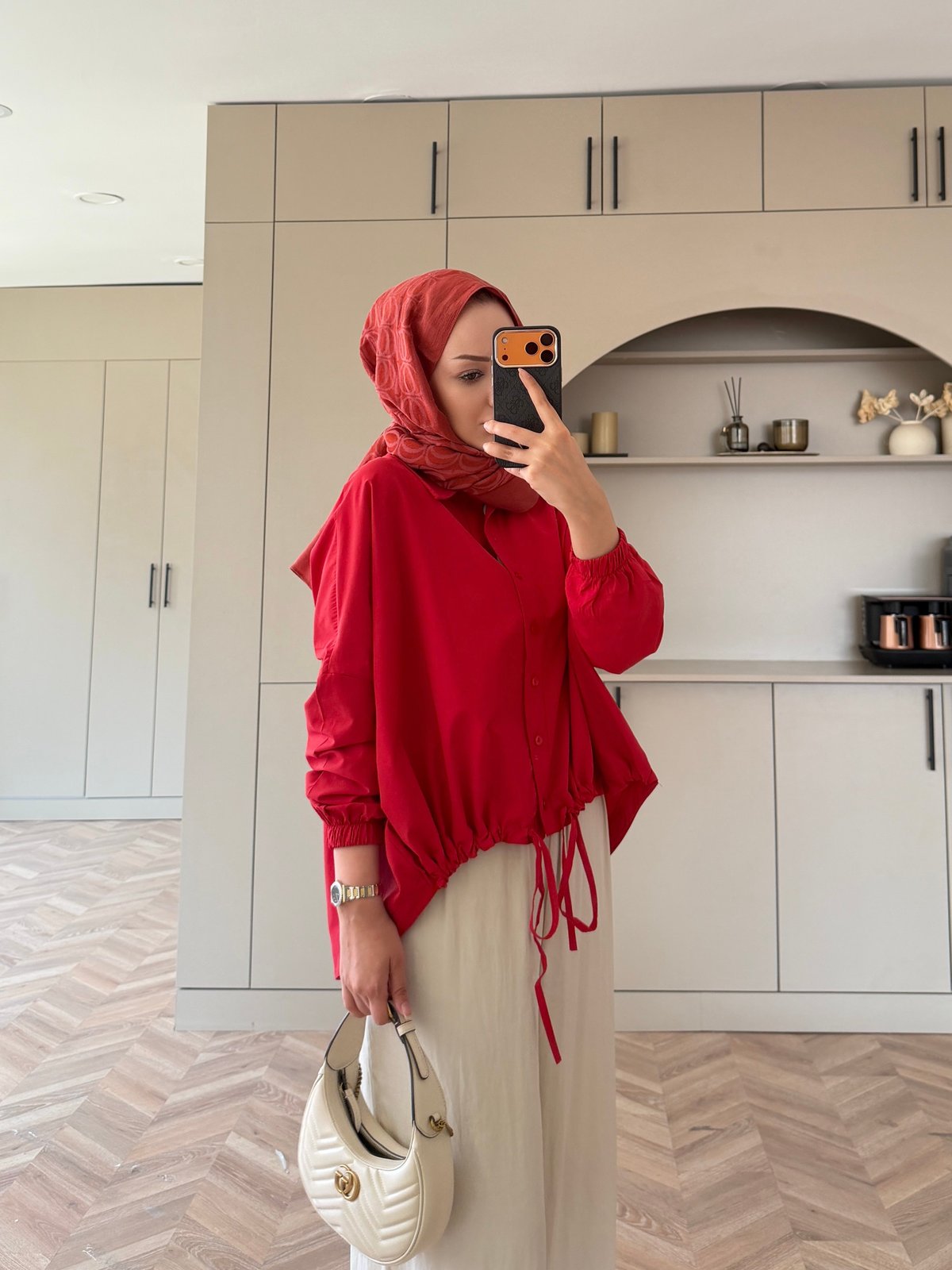 Oversized poplin jacket with snaps - red