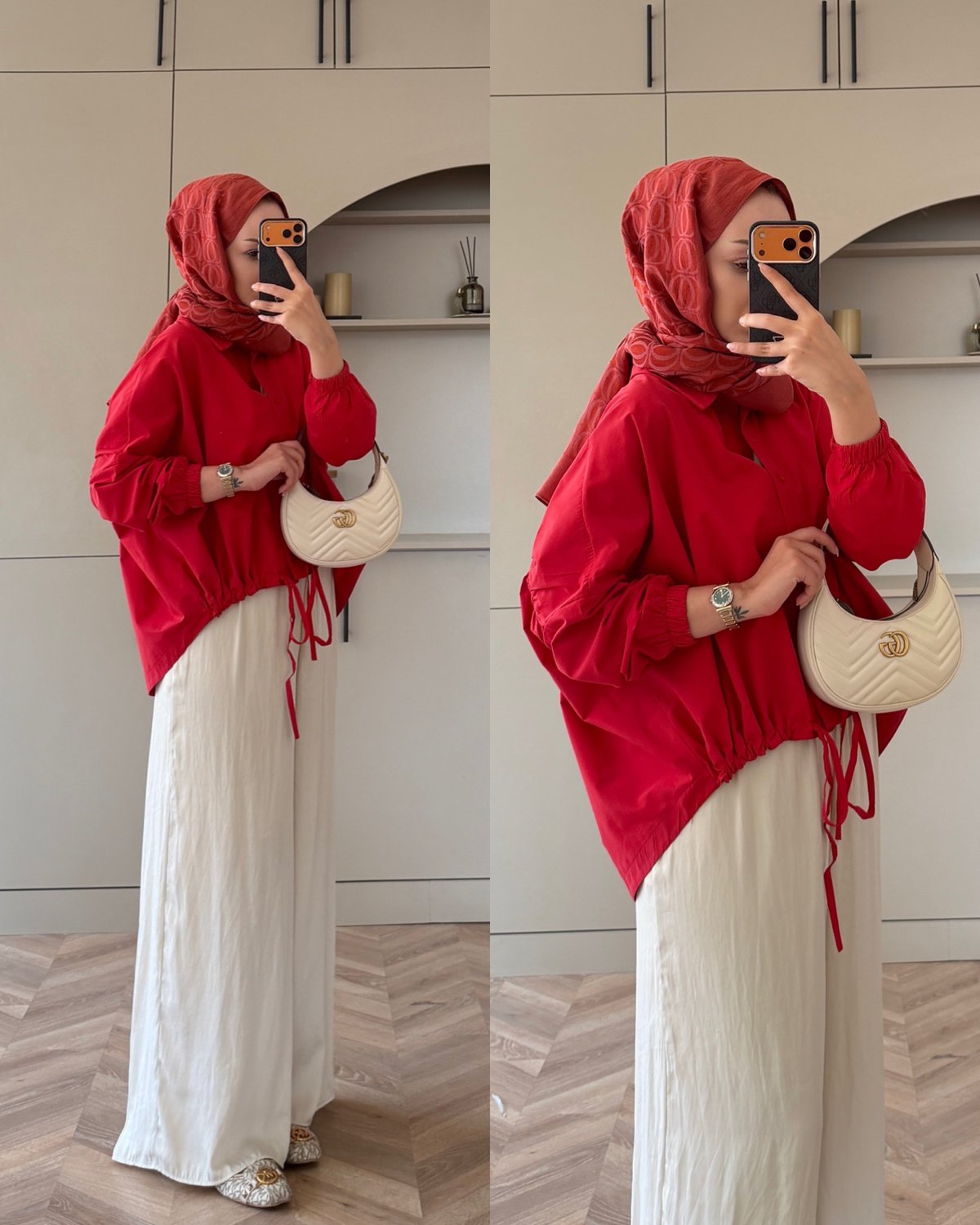 Oversized poplin jacket with snaps - red
