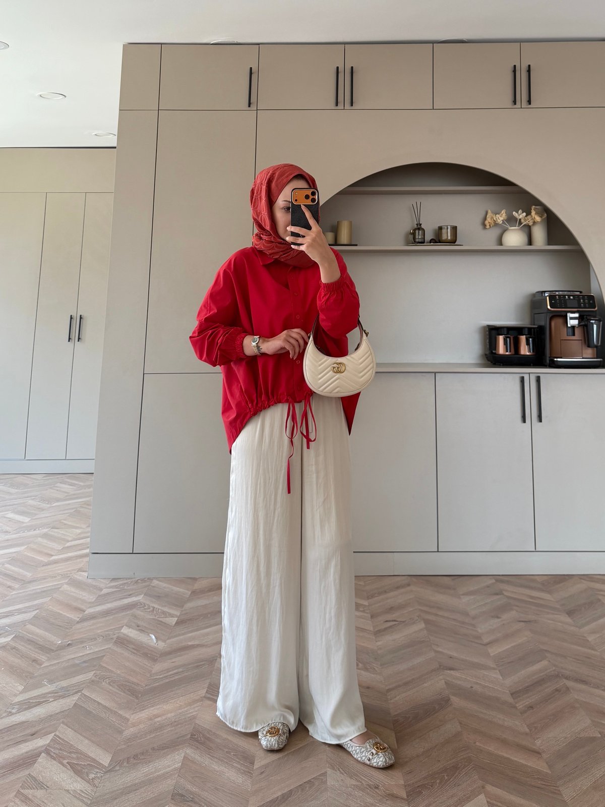 Oversized poplin jacket with snaps - red