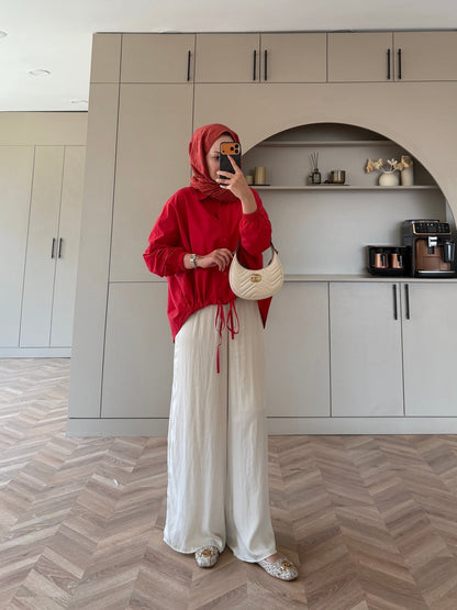 Oversized poplin jacket with snaps - red