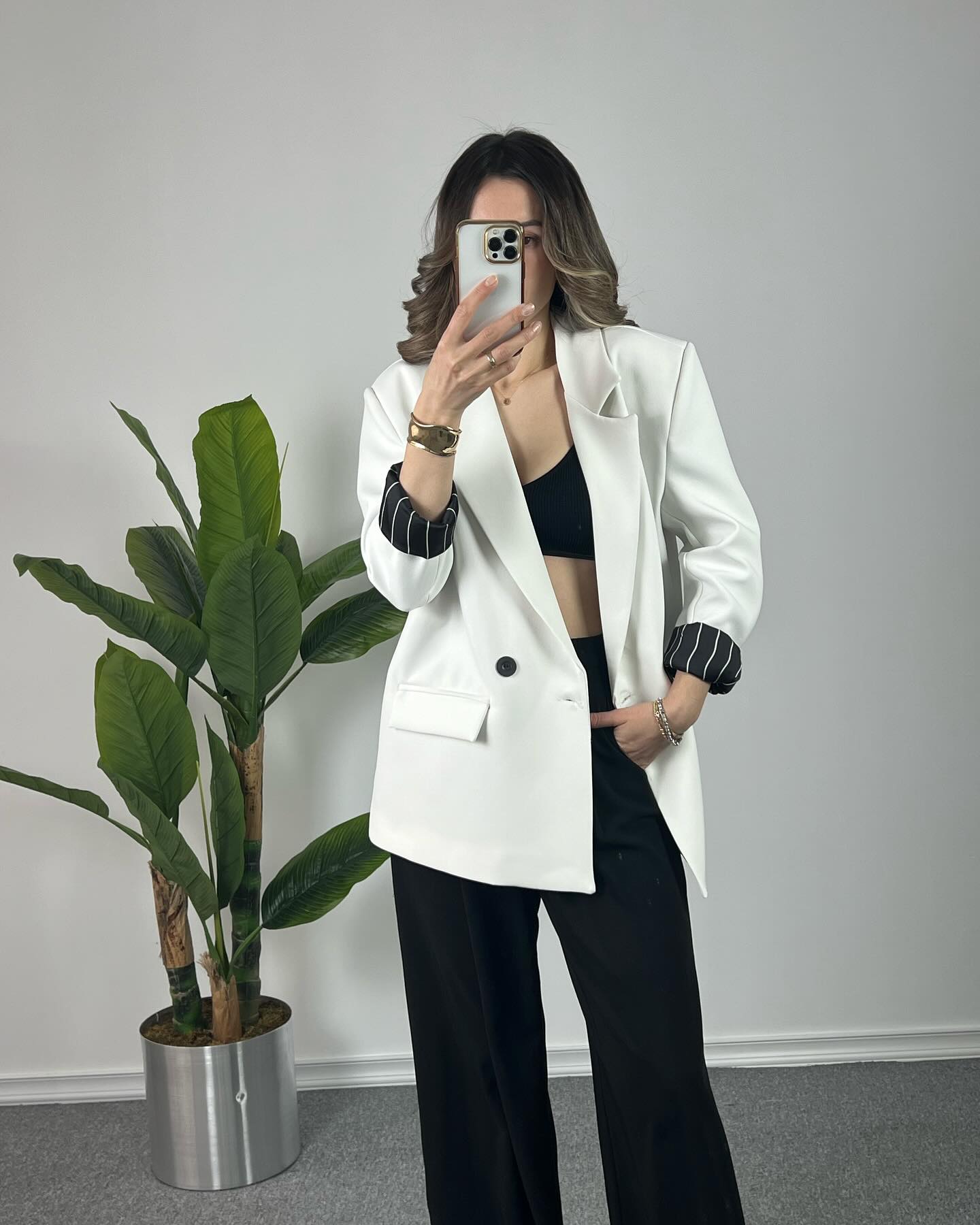Oversized blazer with striped lining
