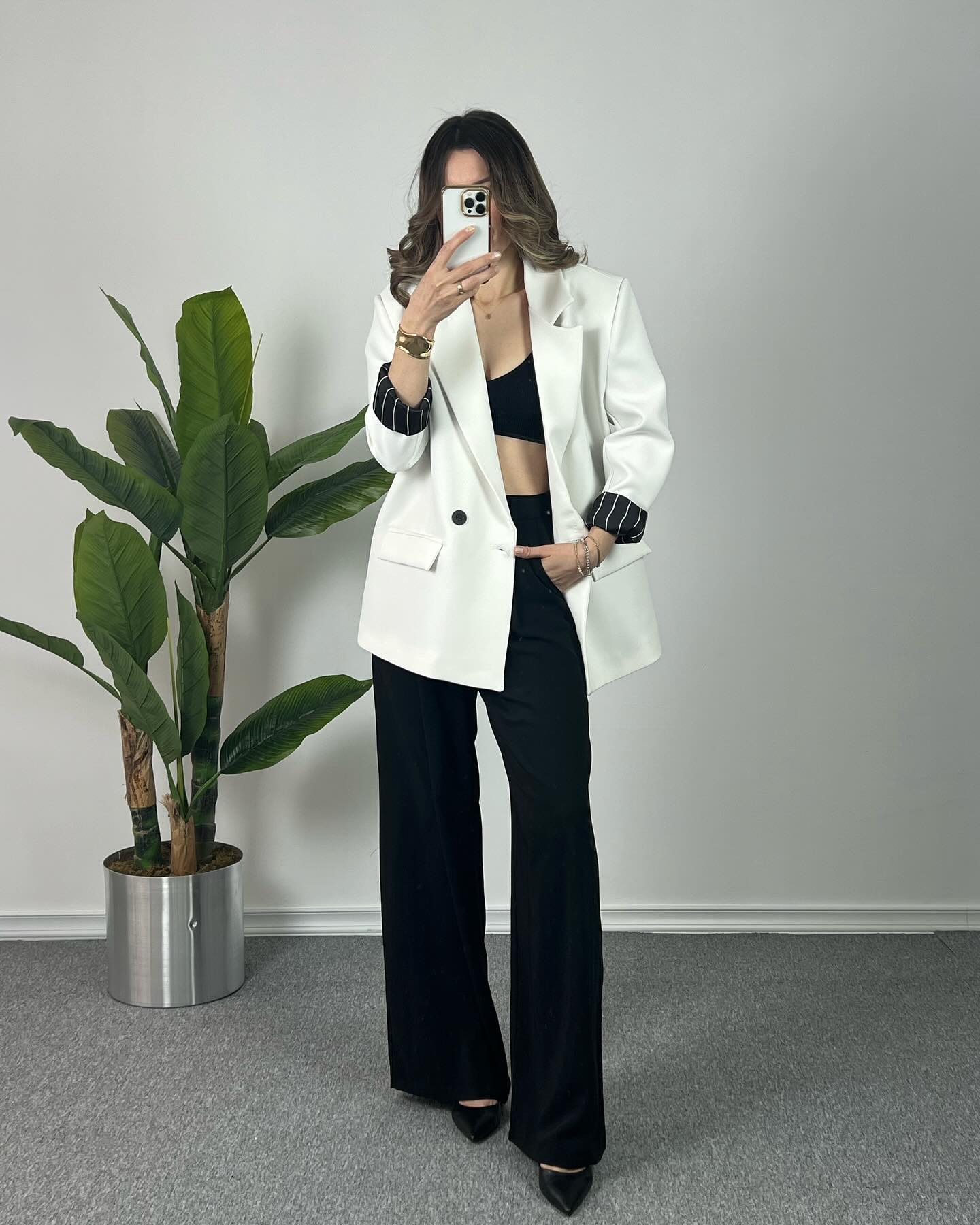 Oversized blazer with striped lining