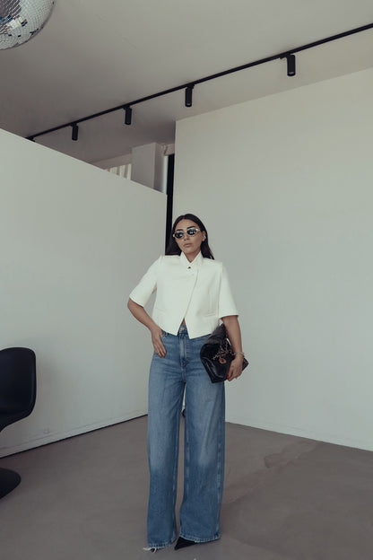Wideleg Jeans with Laser-Cut Hem