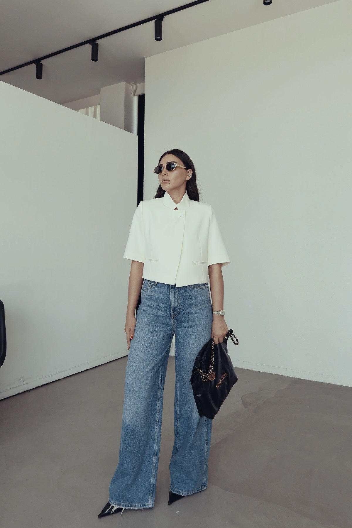 Wideleg Jeans with Laser-Cut Hem