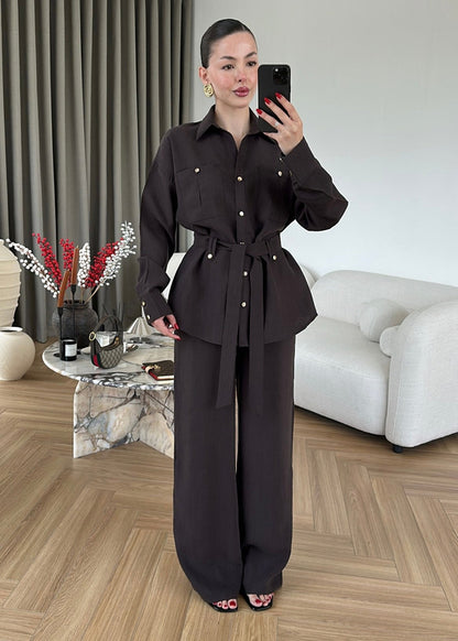 Paradox gold Buttons Tencel Set - Dark Brown