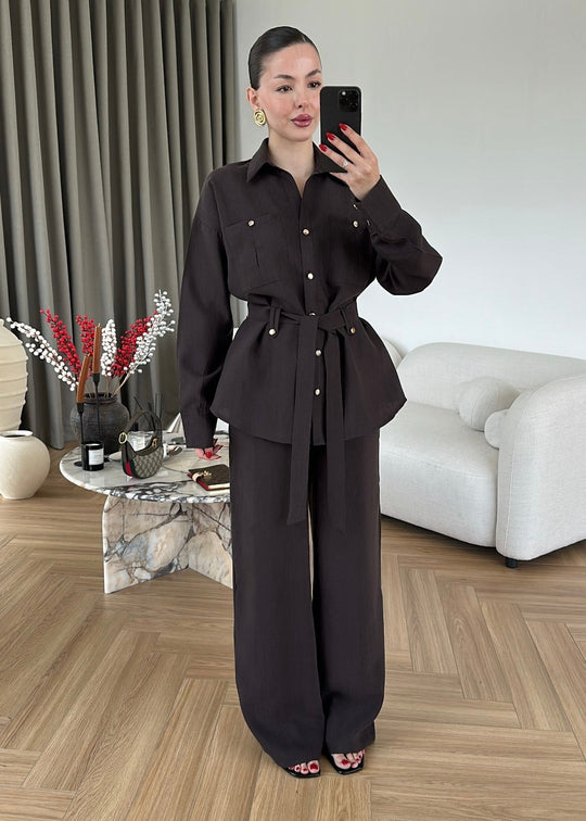 Paradox gold Buttons Tencel Set - Dark Brown