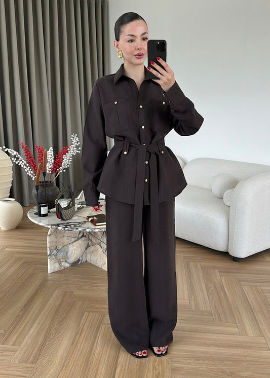 Paradox gold Buttons Tencel Set - Dark Brown