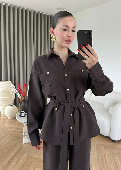 Paradox gold Buttons Tencel Set - Dark Brown