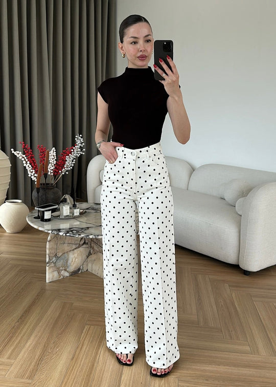 Polka Dot wide leg jeans (brown dot)