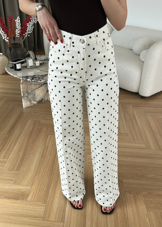 Polka Dot wide leg jeans (brown dot)