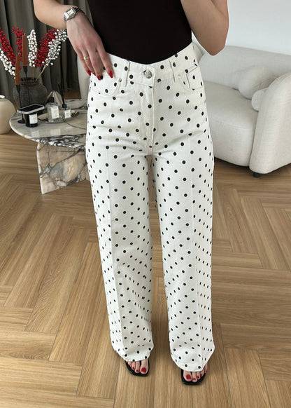 Polka Dot wide leg jeans (brown dot)