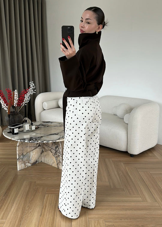 Polka Dot wide leg jeans (brown dot)