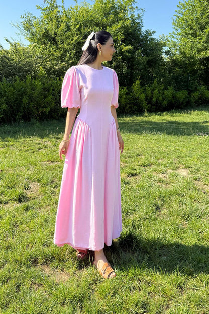 Short sleeve belted linen dress