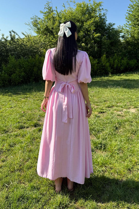 Short sleeve belted linen dress