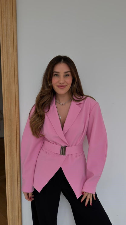 Pink Double-Breasted blazer with Belt Detail