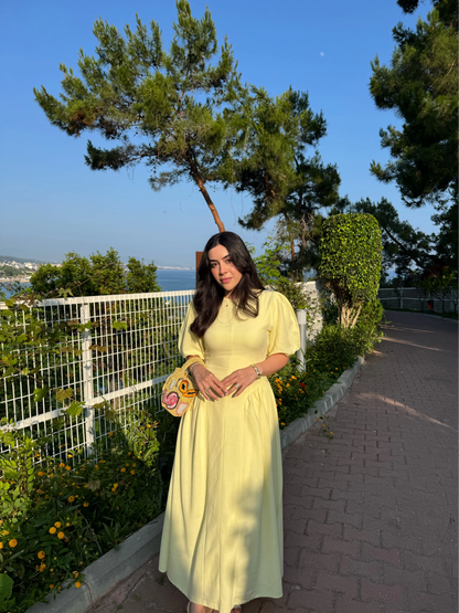 Short sleeve belted linen dress