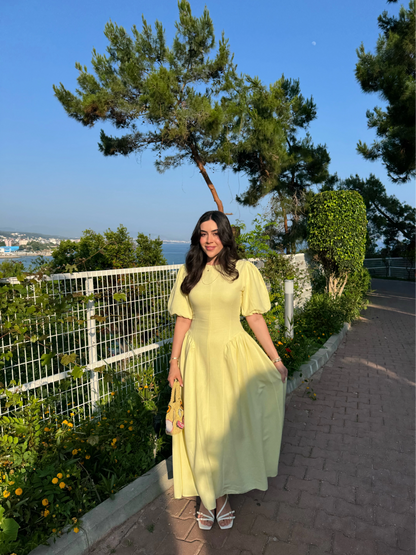 Short sleeve belted linen dress