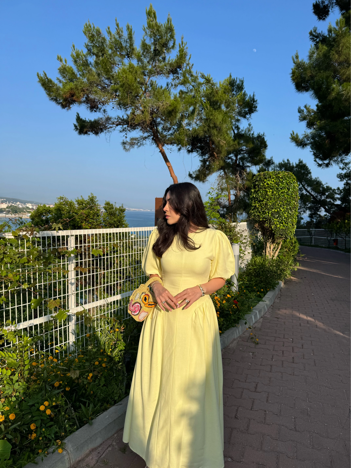 Short sleeve belted linen dress