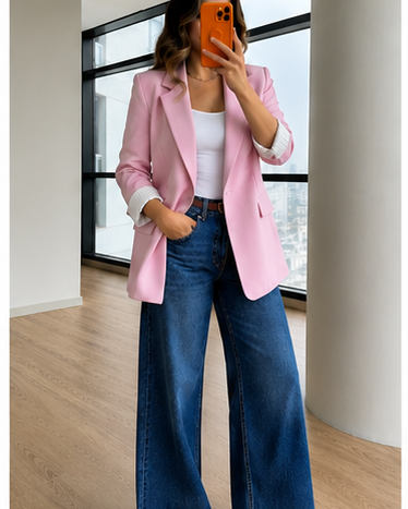 Oversized linen blazer with striped lining - pink