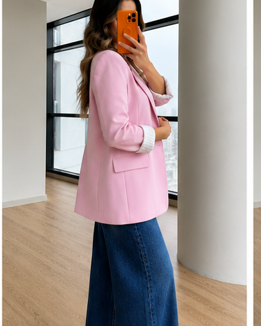 Oversized linen blazer with striped lining - pink
