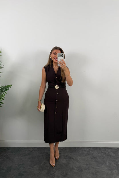 Gold buttons Belted dress