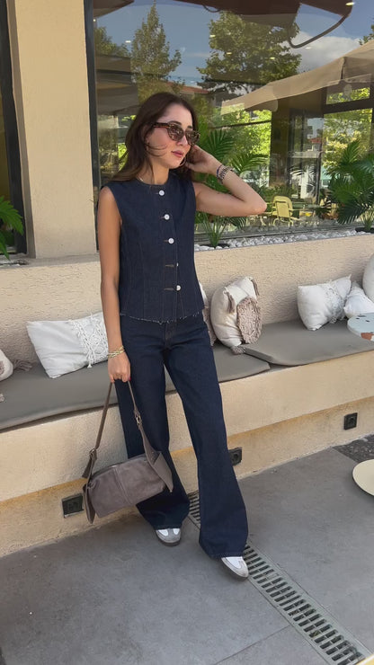 vest with straight leg trouser jeans set