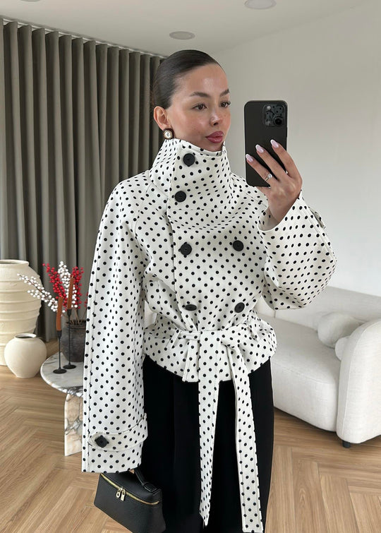 STAND COLLAR POLKA DOT TRENCH COAT