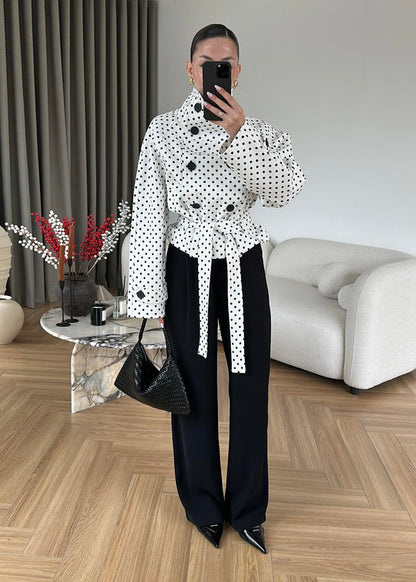 STAND COLLAR POLKA DOT TRENCH COAT