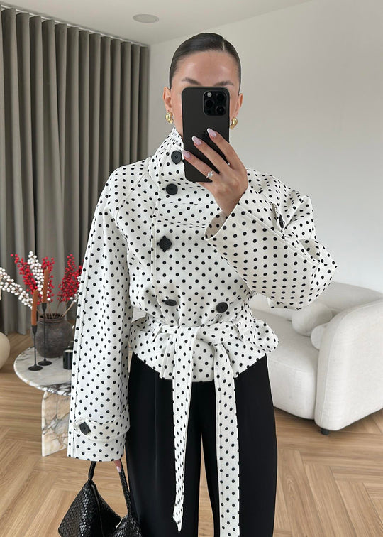 STAND COLLAR POLKA DOT TRENCH COAT