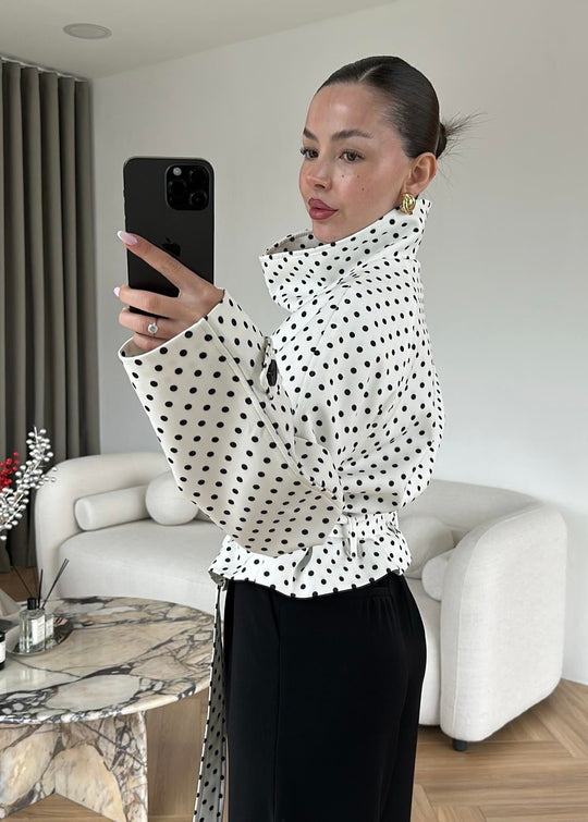 STAND COLLAR POLKA DOT TRENCH COAT