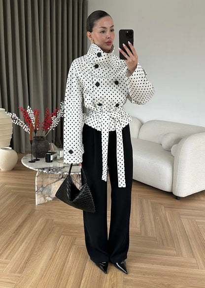 STAND COLLAR POLKA DOT TRENCH COAT