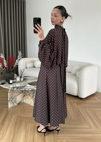 Polka Dots Bell Skirt Set - brown