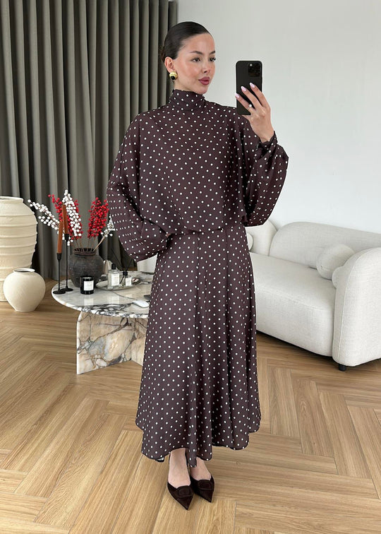 Polka Dots Bell Skirt Set - brown