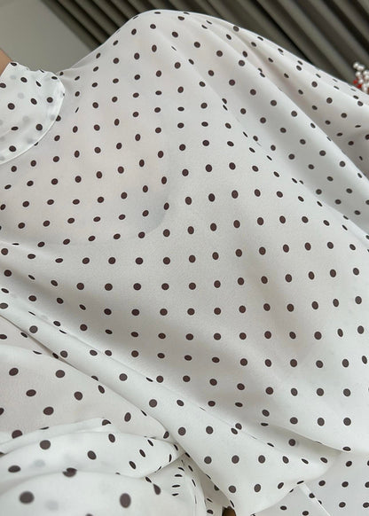Polka Dots Bell Skirt Set-white with brown dots