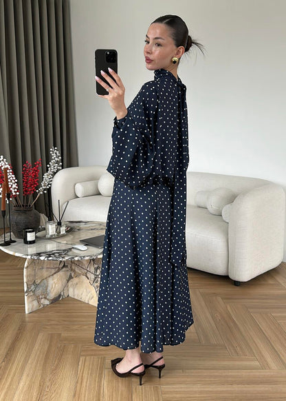 Polka Dots Bell Skirt Set - navy blue