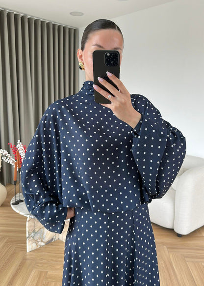 Polka Dots Bell Skirt Set - navy blue