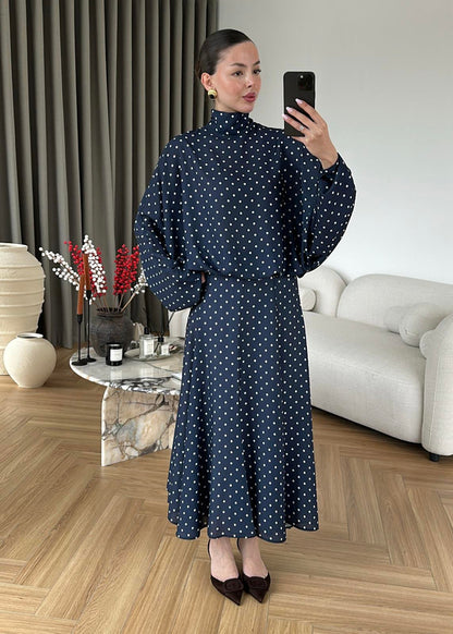 Polka Dots Bell Skirt Set - navy blue