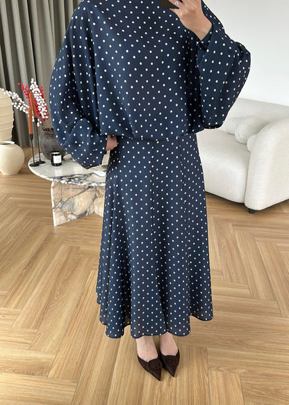 Polka Dots Bell Skirt Set - navy blue