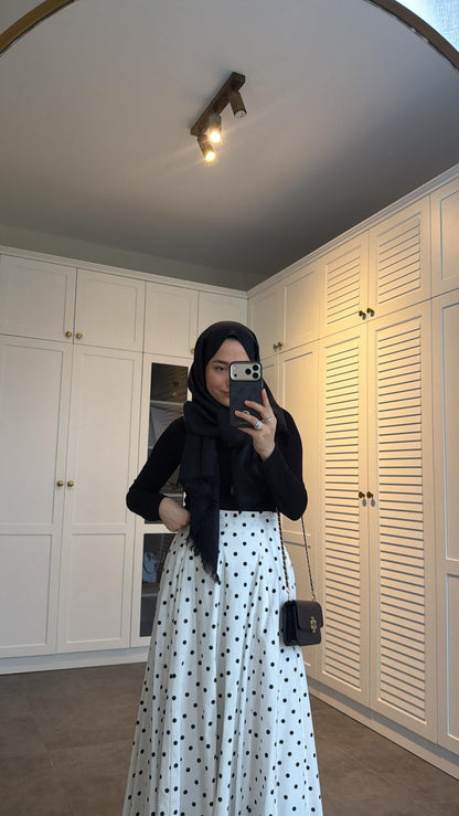 Polka Dot maxi skirt -white