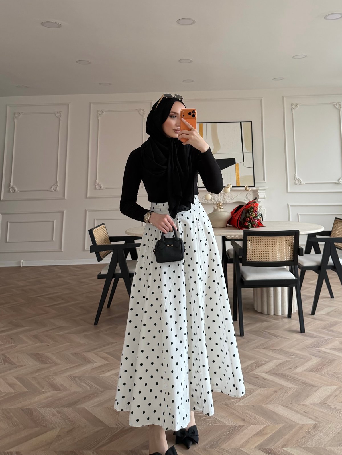 Polka Dot maxi skirt -white