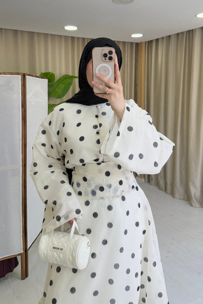 Polka Dot Maxi Skirt Set with a Wide-Sleeve Buttoned Blouse