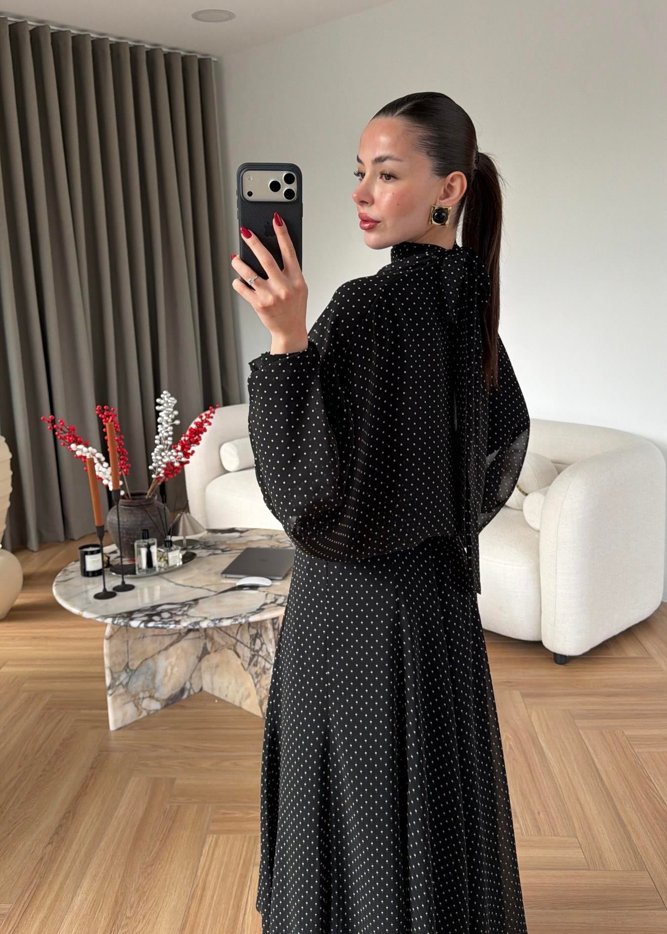 Polka Dot Chiffon Set-black