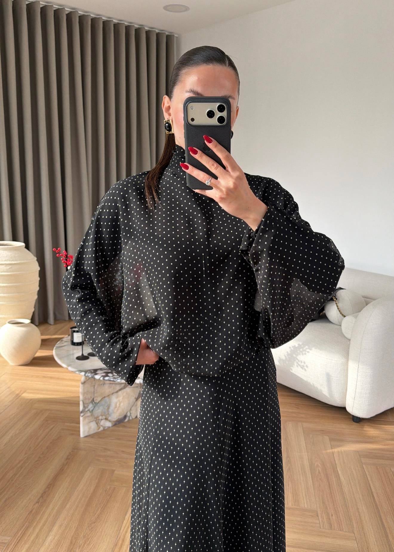 Polka Dot Chiffon Set-black