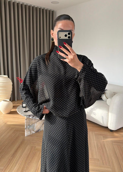 Polka Dot Chiffon Set-black